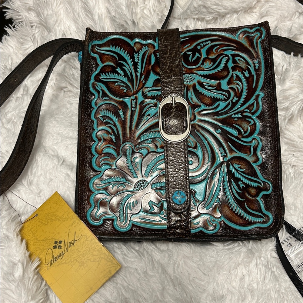 Patricia Nash Turquoise and Brown Leather Bag Set
